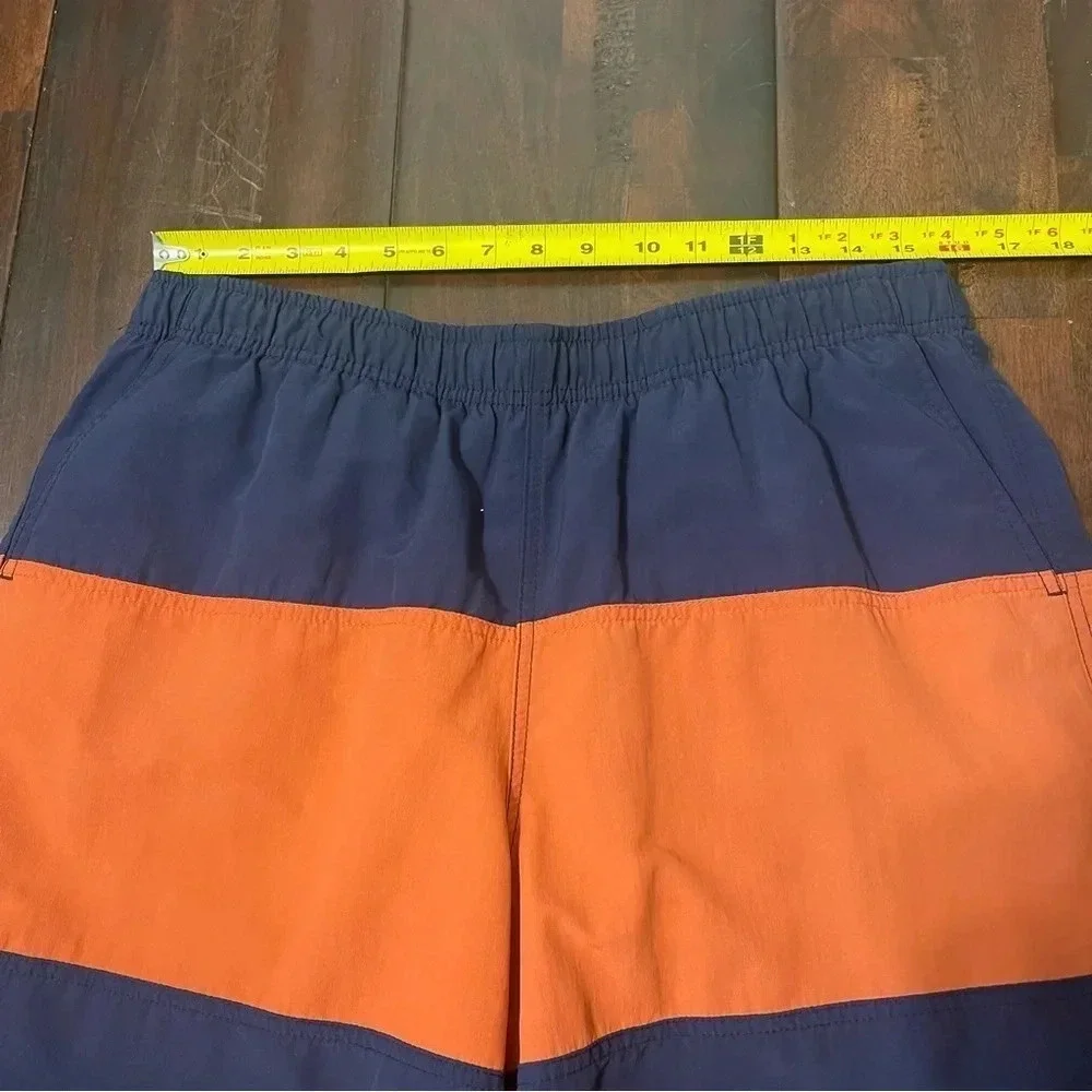 LL Bean Swimming Trunks Navy And Orange Striped Men’s Size Large Pockets Lined